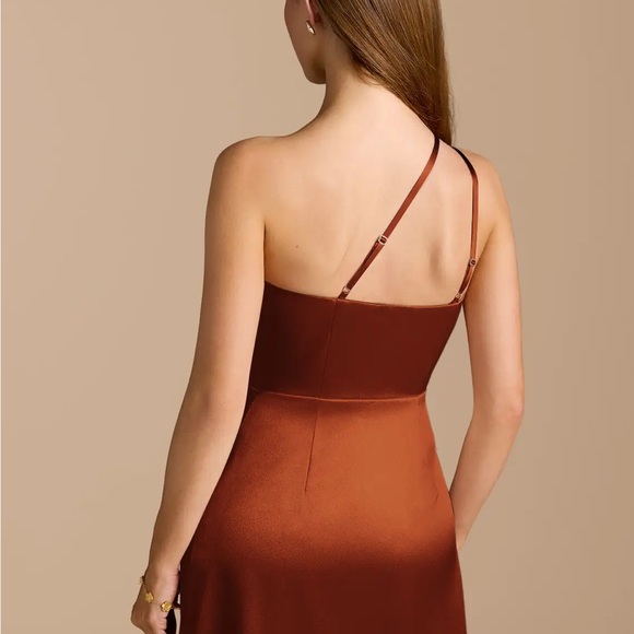 Azazie One-Shoulder Satin Dress in Rich Copper - Picture 2 of 9